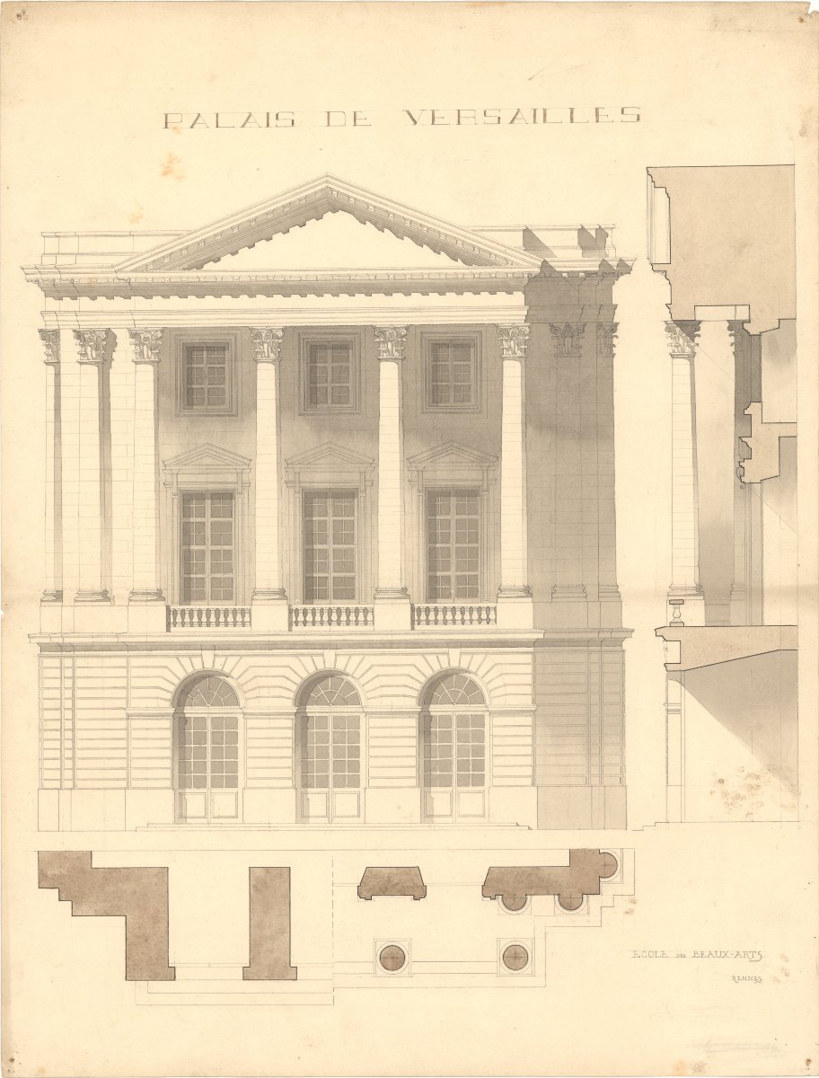 Dessin original Beaux-arts de Rennes : Pavillon Dufour château de Versailles c1930