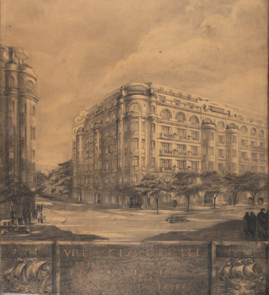La Rochelle, Dessin d'architecte Art déco, Louis Mandon-Joly 1929, Projet d'mmeubles de rapport-photo-2
