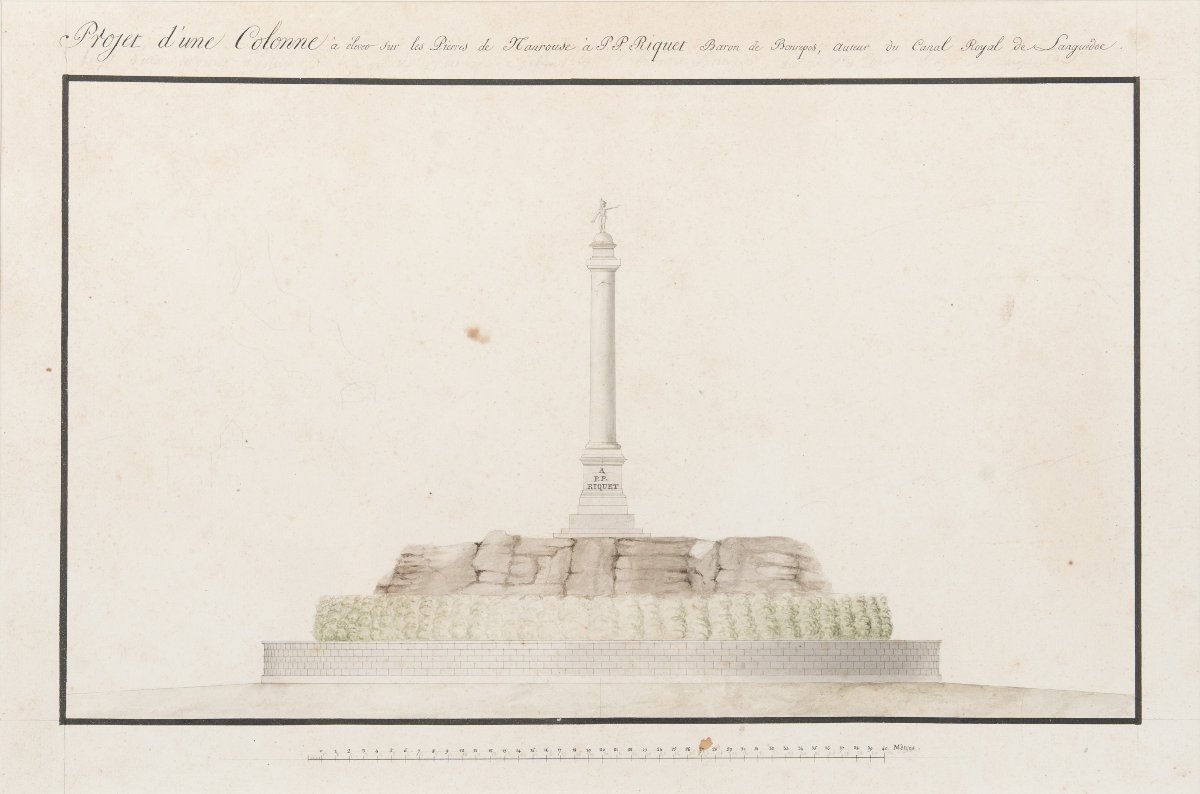 Dessin original c1820 Projet de colonne à Riquet sur le Pierres de Naurouze, canal du Languedoc-photo-2