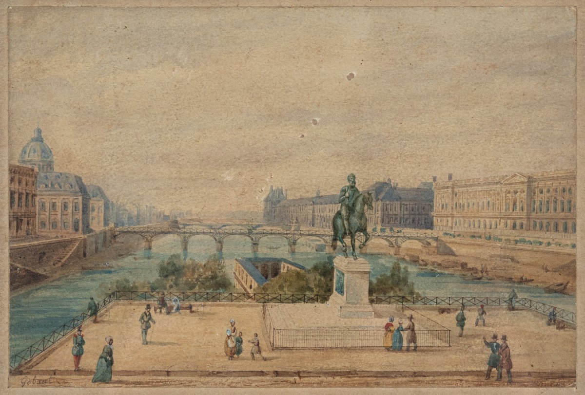 Gaspard Gobaut, Original Watercolor, Paris, Animated View Of The Western Tip Of île De La Cité-photo-2