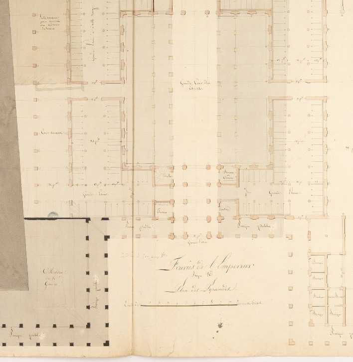 (pierre Fontaine). Designs For The Emperor's Stables On Rue De Rivoli. Two Drawings. [c. 1805]-photo-3