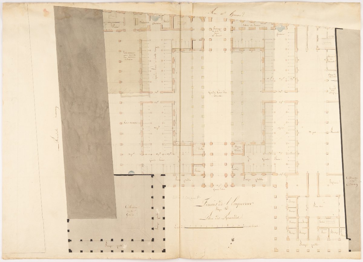 (pierre Fontaine). Designs For The Emperor's Stables On Rue De Rivoli. Two Drawings. [c. 1805]