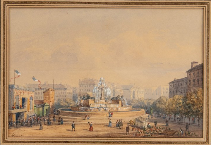 Gaspard Gobaut (1814-1882). Vue animée de la fontaine du Château‑d’Eau. [Vers 1850].-photo-2