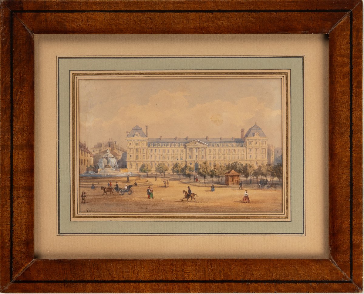 Gaspard Gobaut (1814-1882). Vue animée de l’ancienne place du Château‑d’Eau. [Vers 1860].