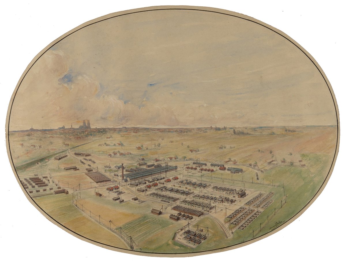 Large Watercolor: View Of The Ambert Factories In Saint-jean-de-braye, Orléans (loiret). 1918. -photo-2