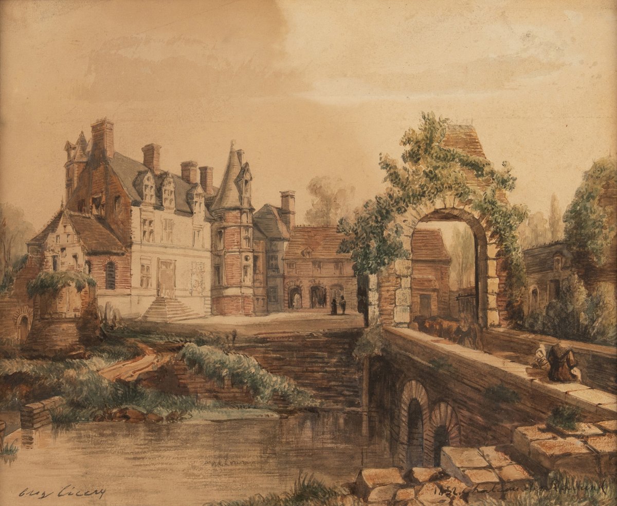 Eugène Cicéri. Vue du château des Ravalet à Tourlaville (Cherbourg, Cotentin, Manche). 1852.-photo-2