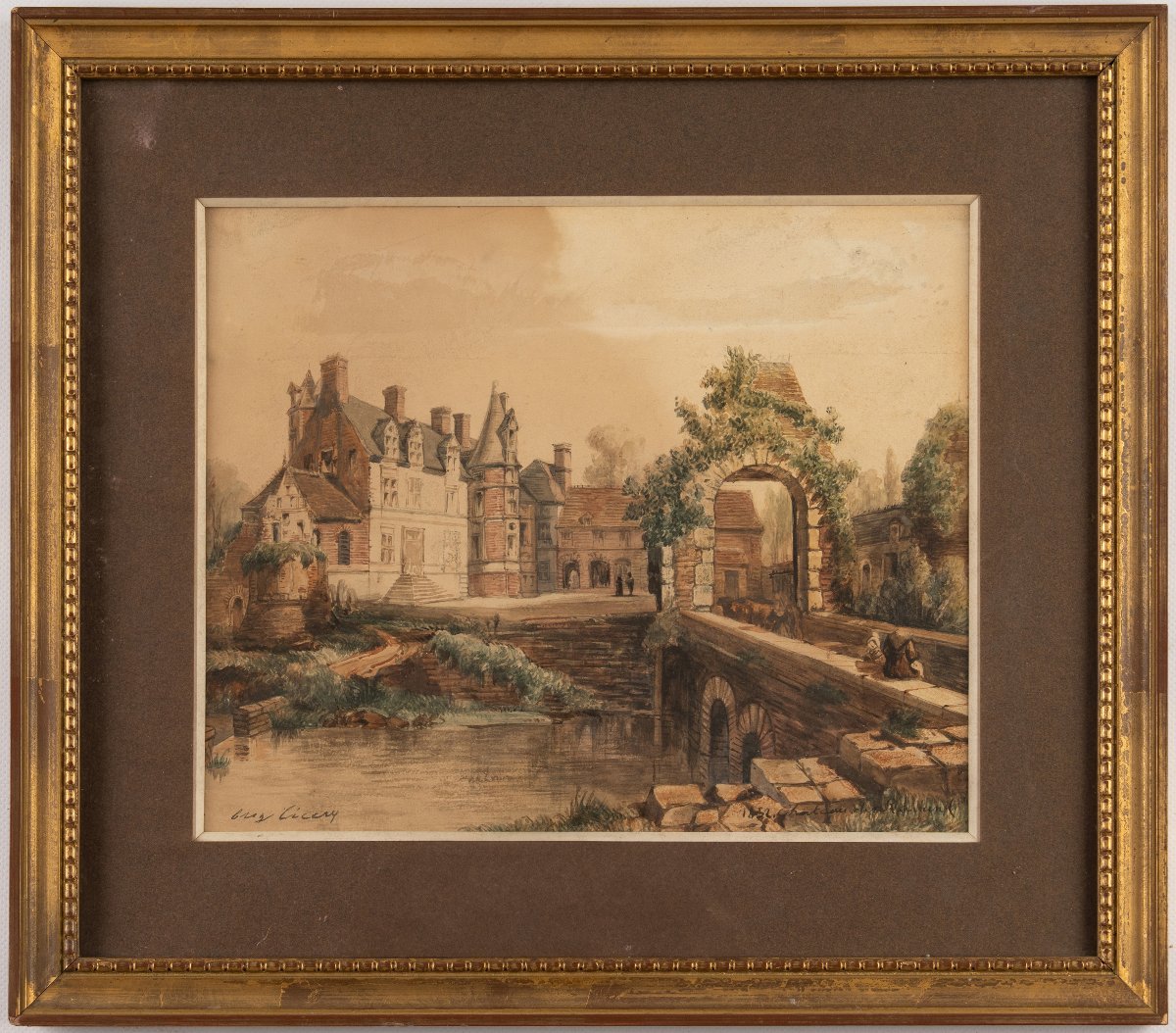 Eugène Cicéri. Vue du château des Ravalet à Tourlaville (Cherbourg, Cotentin, Manche). 1852.