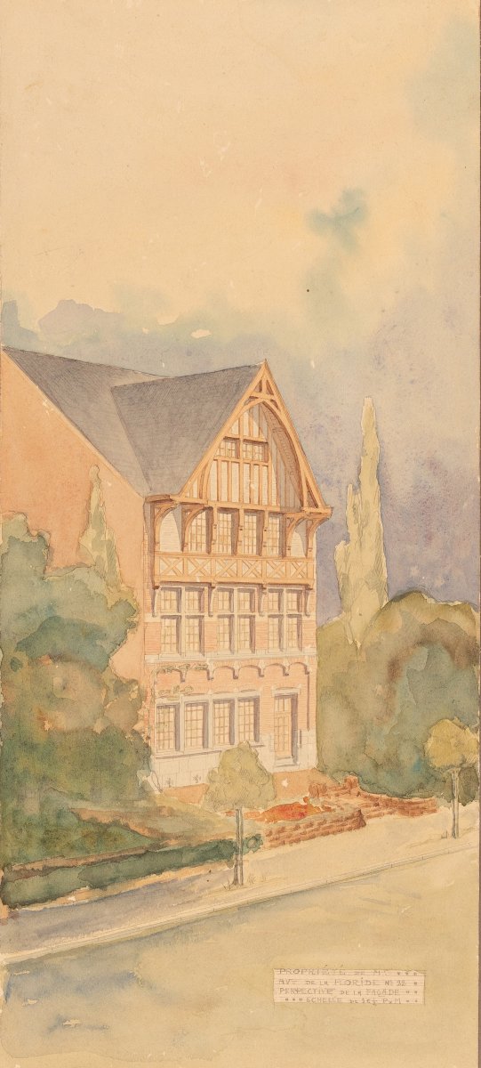 Perspective View Of A House In Uccle (belgium, Brussels Region). [first Half Of The 20th Century].