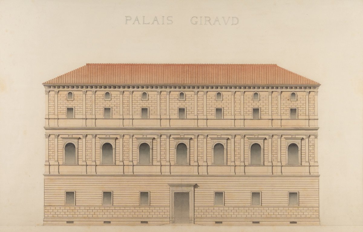 Dessin d'architecture encadré : Palais Giraud-Torlonia (Rome). Élévation. [XIXe siècle].-photo-2