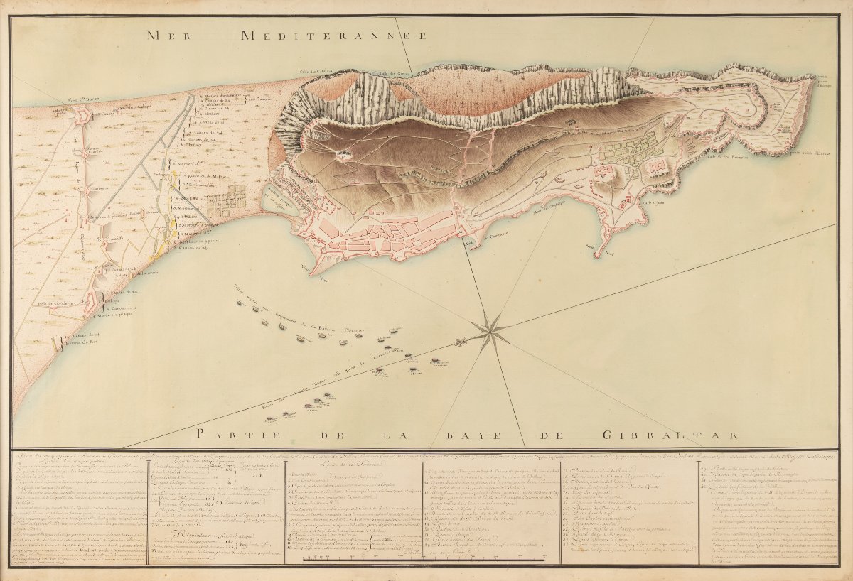 Plan manuscrit de l’attaque des Français et des Espagnols sur Gibraltar en 1782. [Vers 1782].