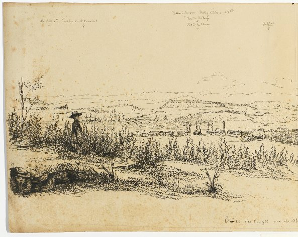 Dessin original fin XIXe : vue de la chaîne des Vosges depuis le mont Roussot -photo-2