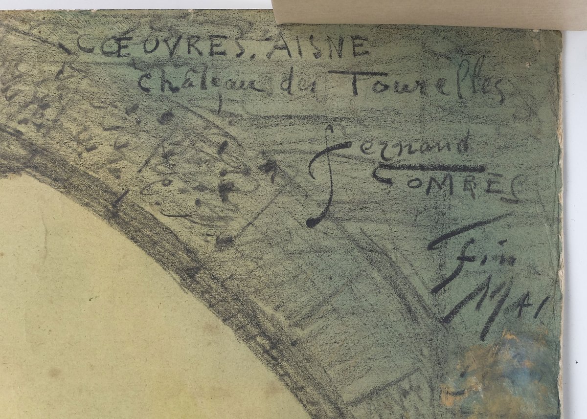 Fernand Combes, Dessin original Ruines du château de Coeuvres, Gabrielle d'Estrées Aisne-photo-4