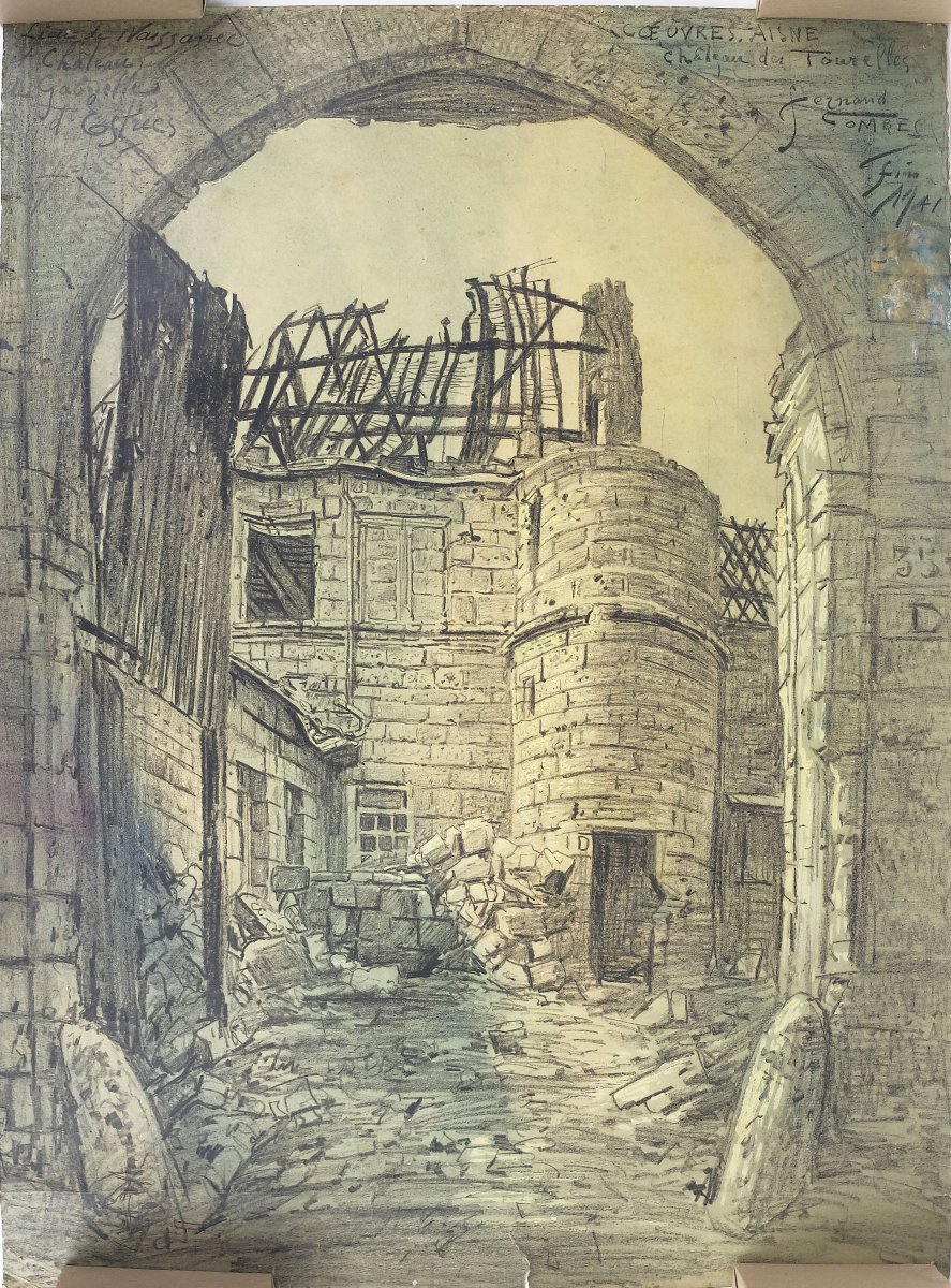 Fernand Combes, Dessin original Ruines du château de Coeuvres, Gabrielle d'Estrées Aisne
