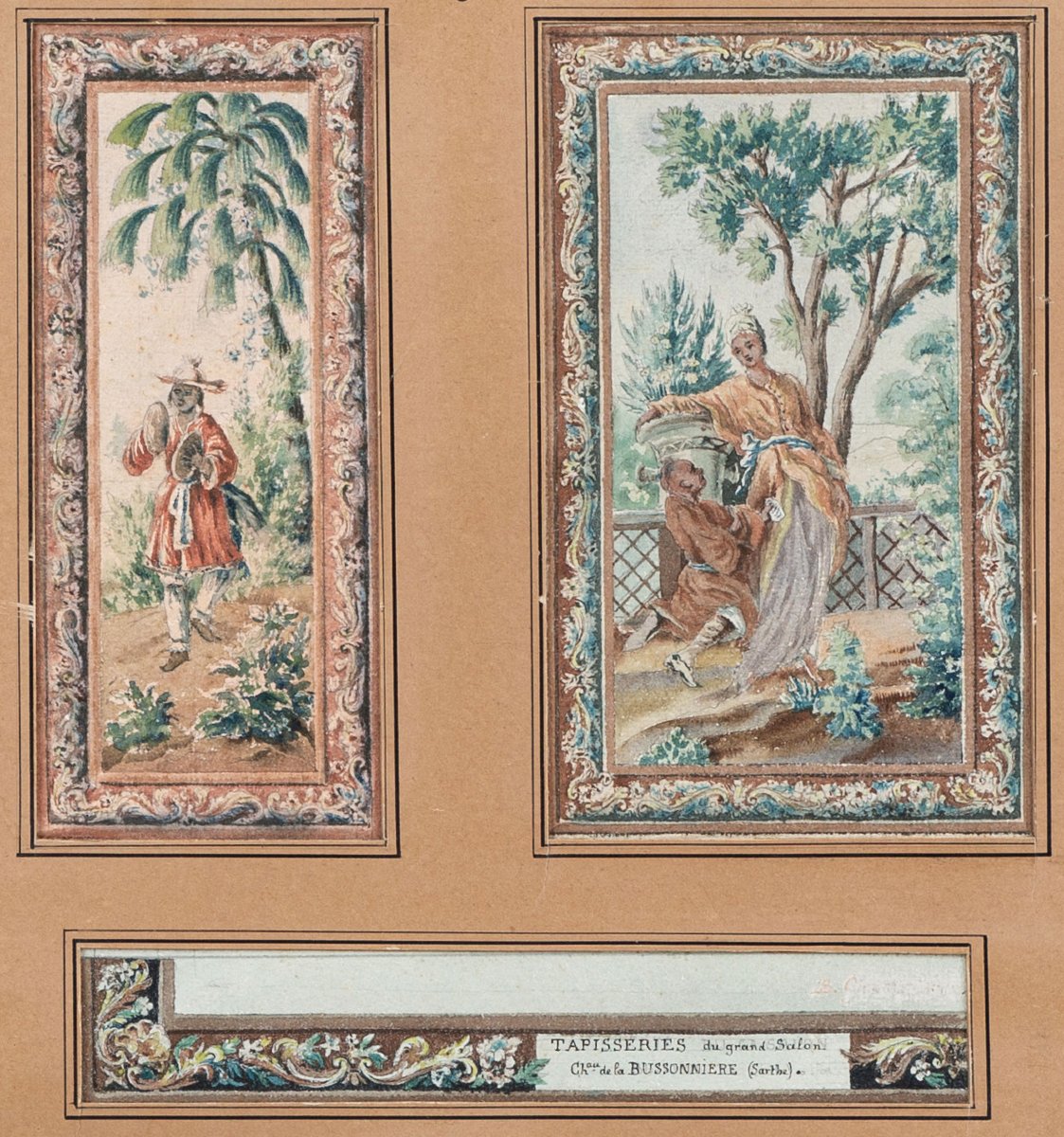 Tapisseries du grand Salon du Château de la Bussonnière (Maresché, Sarthe). [XIXe siècle].-photo-3