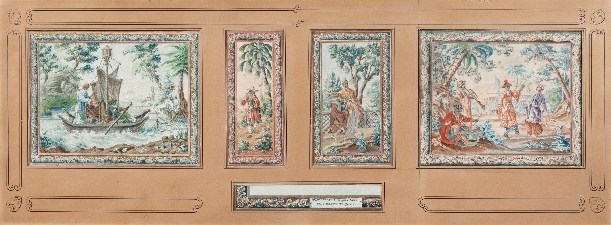 Tapisseries du grand Salon du Château de la Bussonnière (Maresché, Sarthe). [XIXe siècle].-photo-1