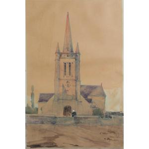 Georges Lefort Original Watercolor Drawing 1900 Cavan Saint-chéron Church Côtes-d'armor