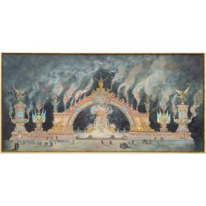 Fireworks In Paris On July 14, 1889 Watercolor And Gouache Drawing