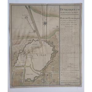 Carte ancienne manuscrite XVIIIe siècle Dunkerque 1781 Fortifications Nord