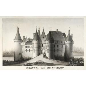 Large Original 20th Century Drawing, Château De Chaumont-sur-loire, Loir-et-cher