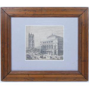 Dessin à la mine de plomb encadré signé C. Gerval, Le Théâtre Lyrique de Paris, de la Ville
