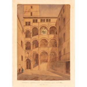 Alexandre Flachéron. Courtyard Of The Hôtel Paterin In Lyon (rhône), 1837, Maison Henri Iv, Rue Juiverie