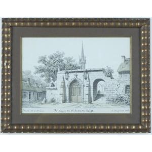 Adolphe Maugendre. Dessin original : Portique de Saint-Jean-du-Doigt (Finistère). 