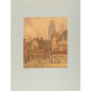 Frédéric Legrip. Vue de la place Basse Vieille Tour à Rouen (Seine-Maritime). [XIXe siècle].