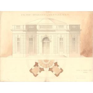 Dessin original Beaux-arts de Rennes : Pavillon français Petit Trianon Versailles 1933
