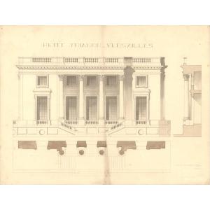 Dessin original Beaux-arts de Rennes : Façade du Petit Trianon, château de Versailles 1933