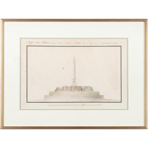 Original Drawing, C. 1820: Design For A Column At Riquet On The Pierres De Naurouze, Languedoc Canal