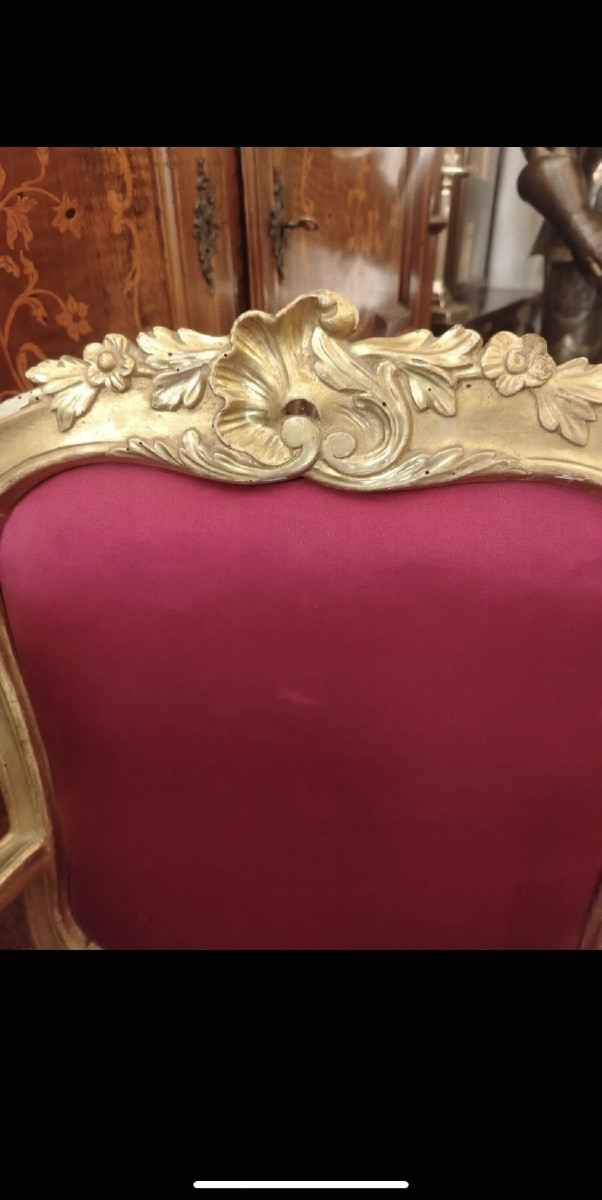 Ensemble de 6 fauteuils romains dorés en velours rouge Louis XV du XVIIIe siècle-photo-2