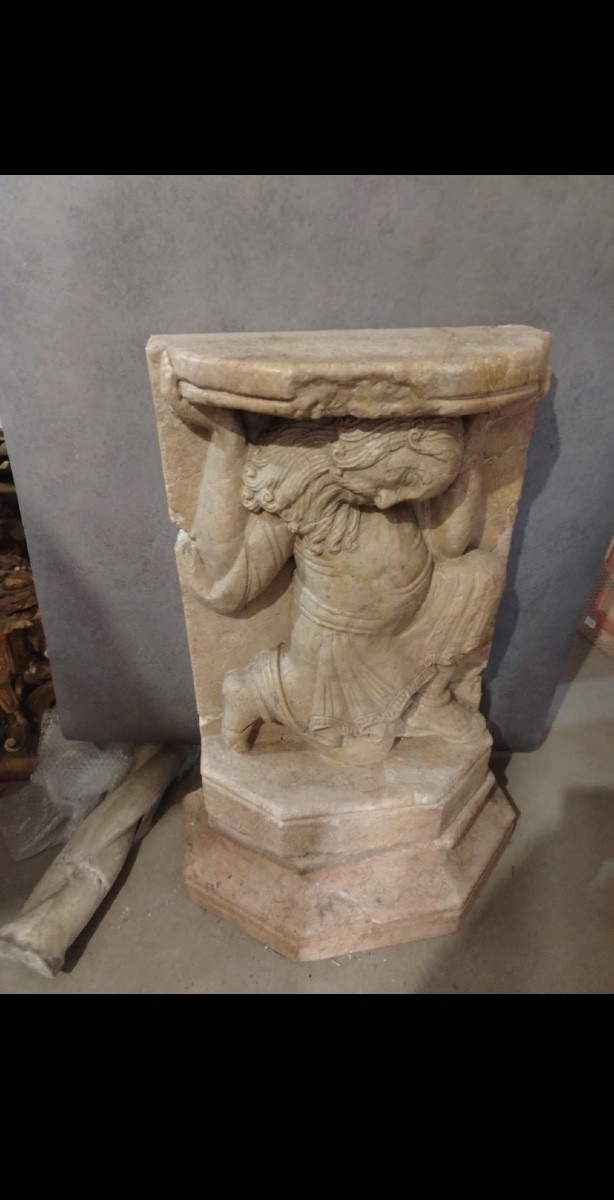 Figure de stylephore médiévale en marbre sicilien XIII-XIV siècle de lesa ou de chaire-photo-4