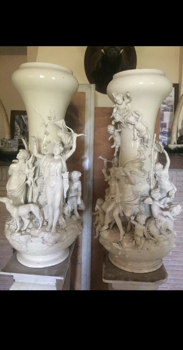 Paire de vases monumentaux Capodimonte en porcelaine, Naples ca. 1880-1900, 100 cm.-photo-2