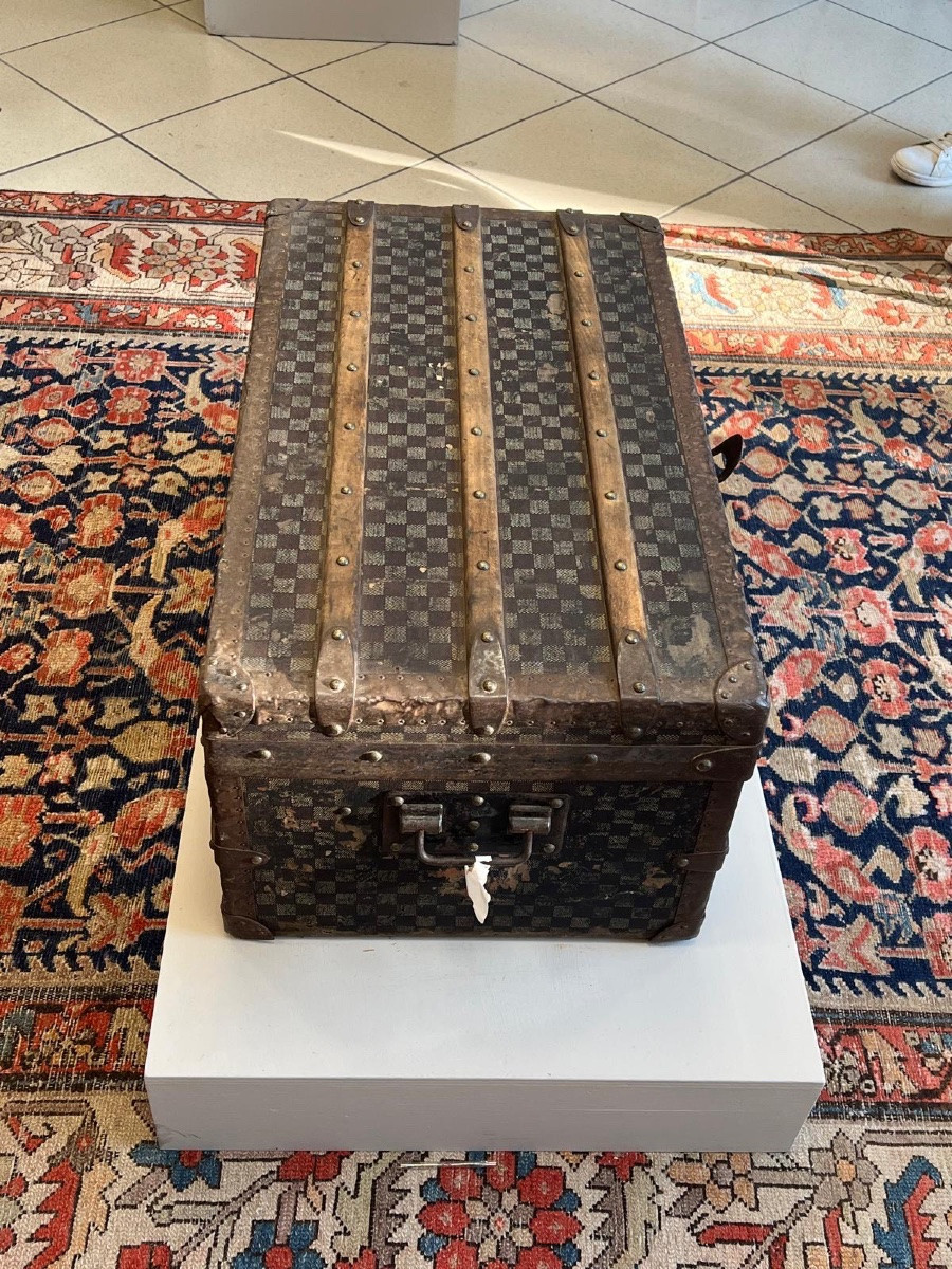 Antique Original Travel Trunk Late '800 / Early '900 - Louis Vuitton Damier Style-photo-3