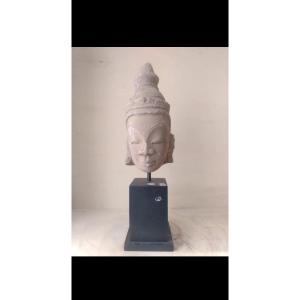 Tête Khmer Divinité De Grès Rouge De La Thaïlande Du Nord X/XIII Siècle Art Oriental.