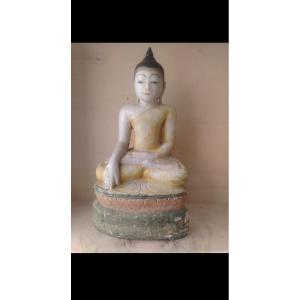 Bouddha Indien XIXe Siècle Marbre Blanc Transparent Geste Éclairage Mudra Art.