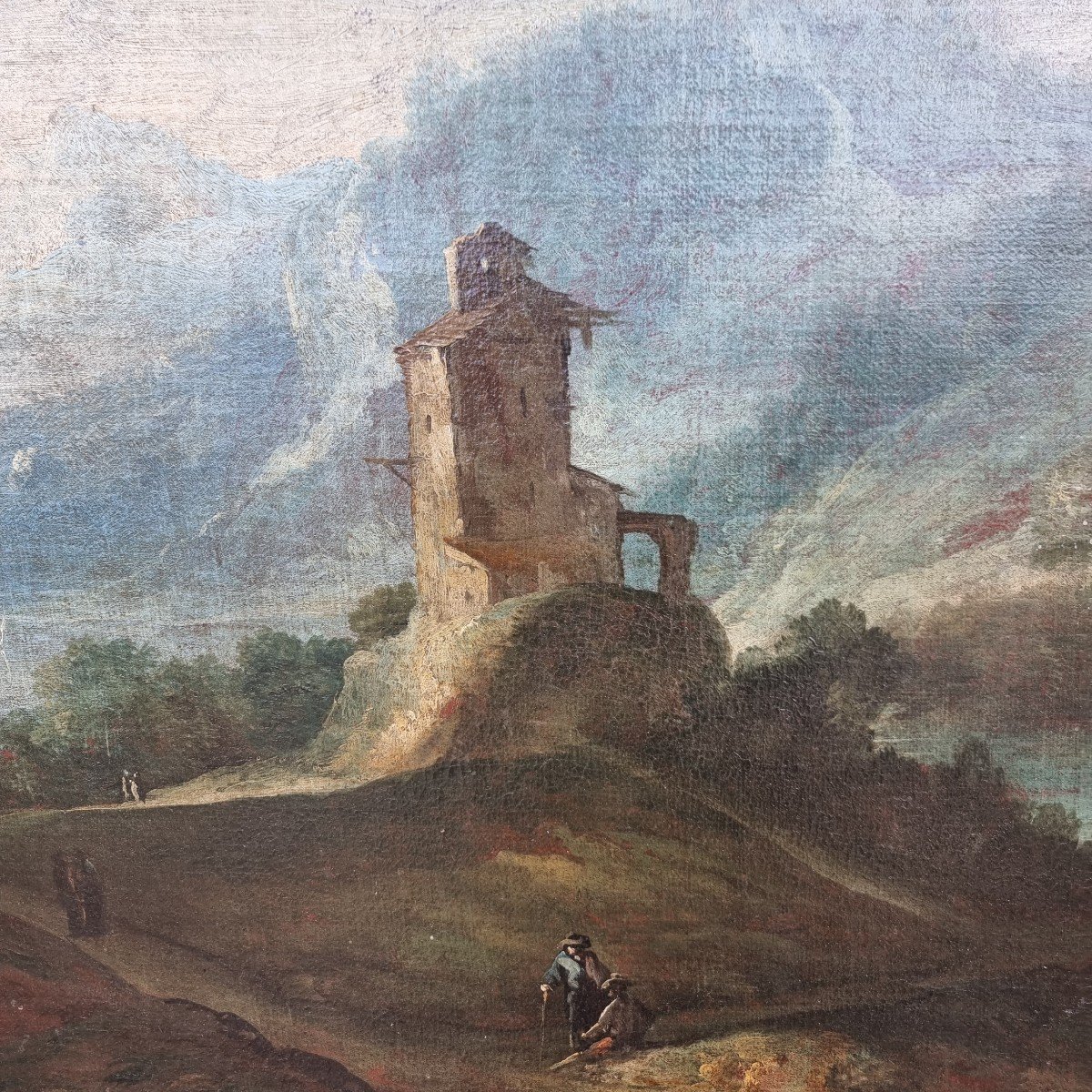 Huile Du XVIIe Siècle - Paysage Avec Des Bêtes Attribué à Bartolomeo Pedon 1665-1732-photo-2