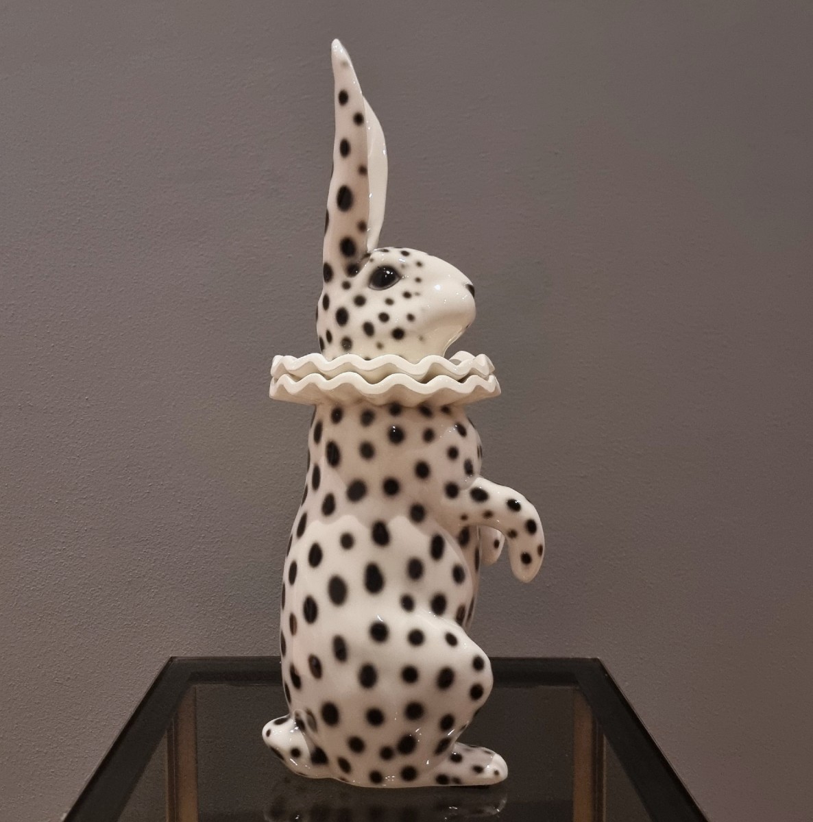 Painted Ceramic Rabbit With Pierrot Costume: Playful And Refined Elegance-photo-4