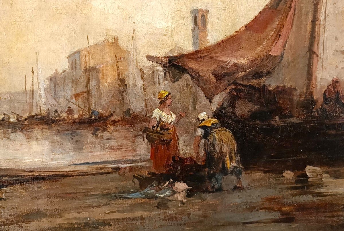 Oil On Canvas Seascape With Venice Lagoon, 1877-photo-4