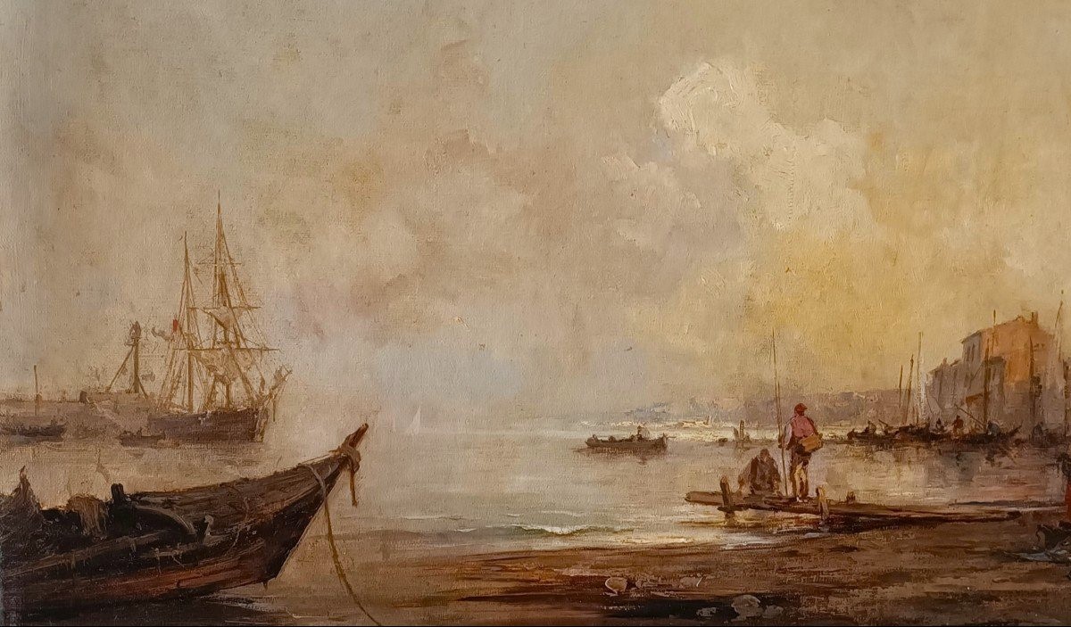 Oil On Canvas Seascape With Venice Lagoon, 1877-photo-1