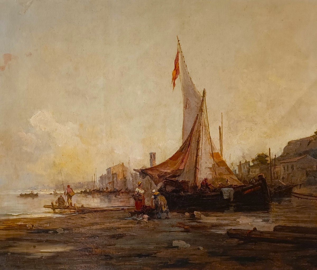 Oil On Canvas Seascape With Venice Lagoon, 1877-photo-4