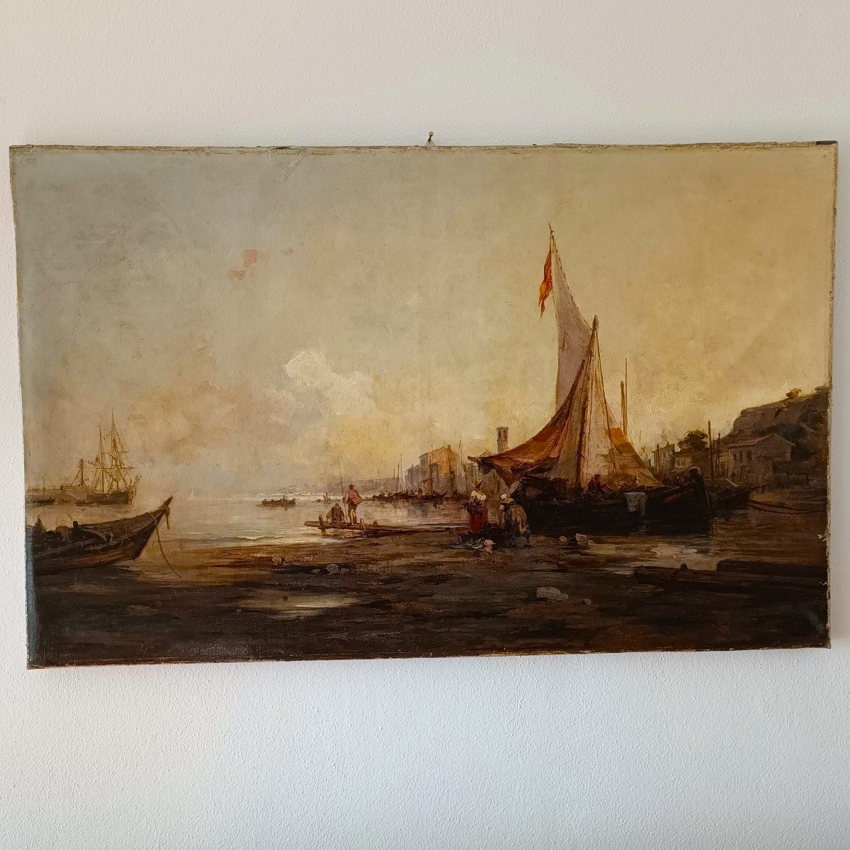 Oil On Canvas Seascape With Venice Lagoon, 1877-photo-8