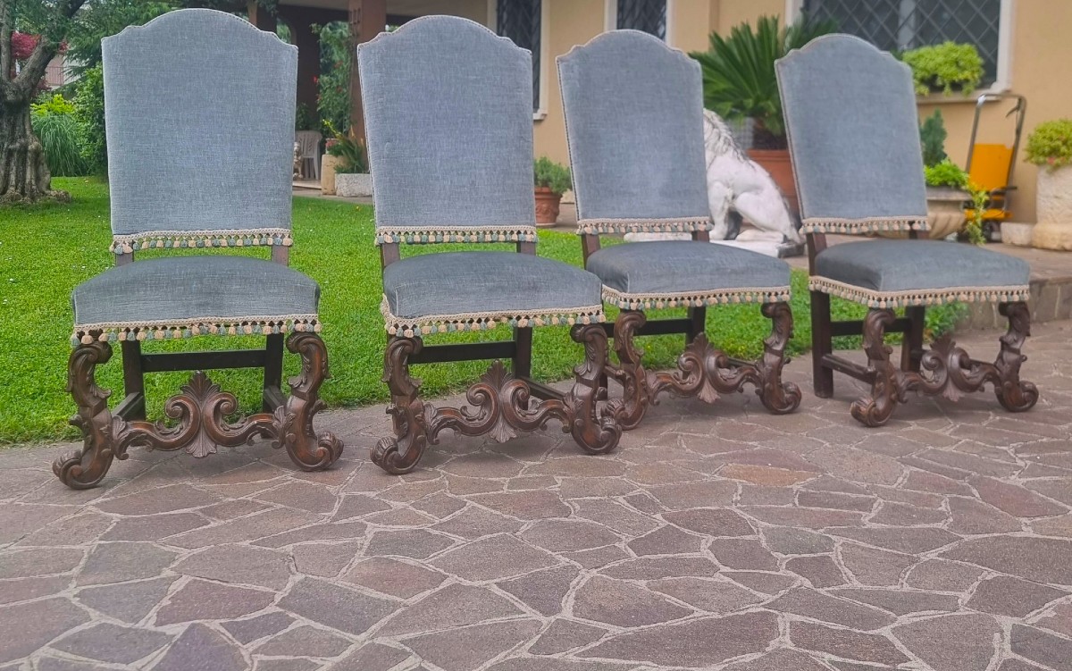 4 Chaises Baroques Du XIXe Siècle – élégance D’un Palais Noble-photo-3