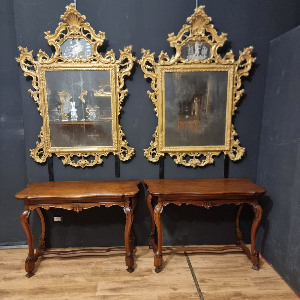 Paire de miroirs vénitiens de 1850 : élégance noble pour intérieurs prestigieux-photo-2