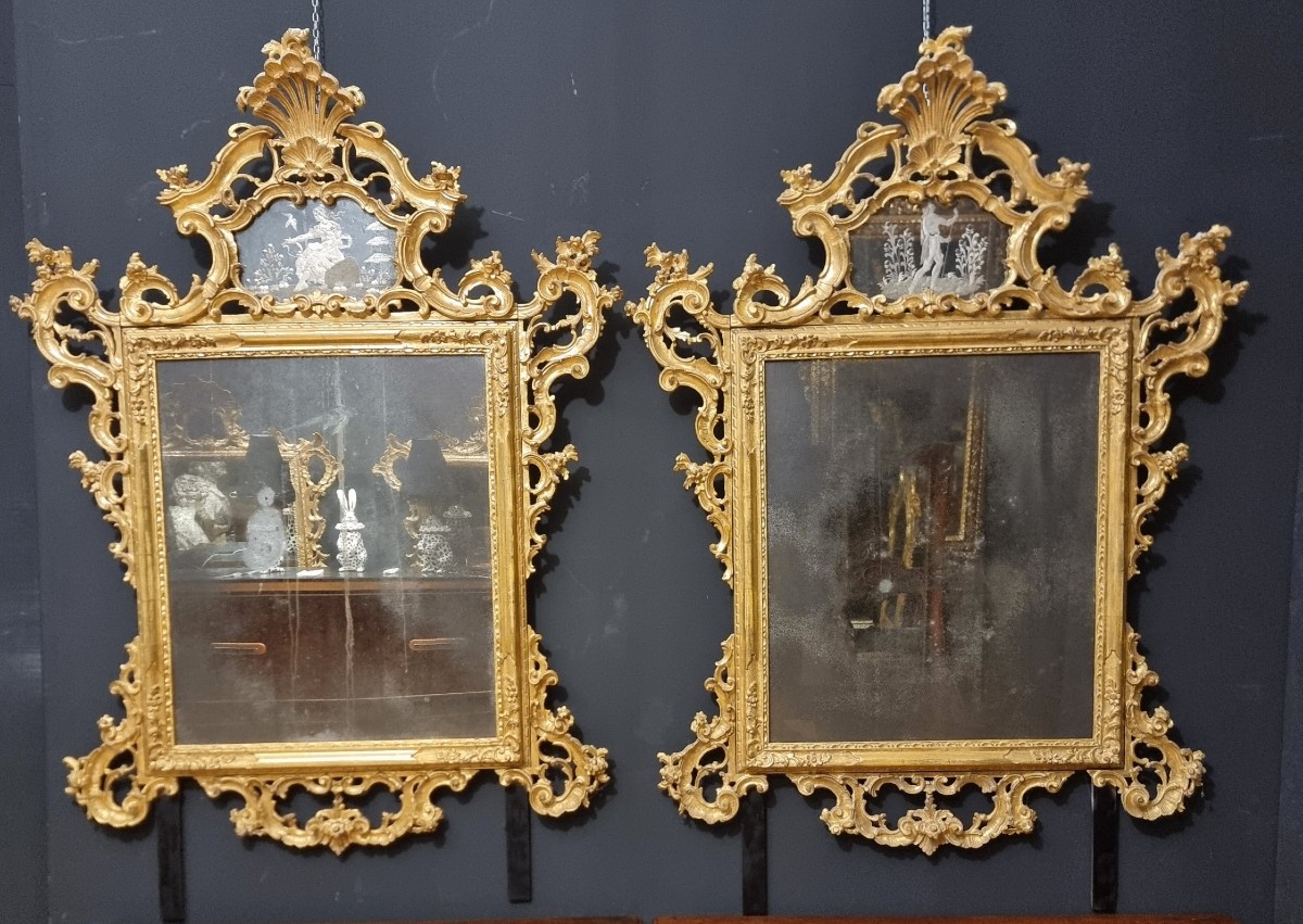 Paire de miroirs vénitiens de 1850 : élégance noble pour intérieurs prestigieux-photo-3