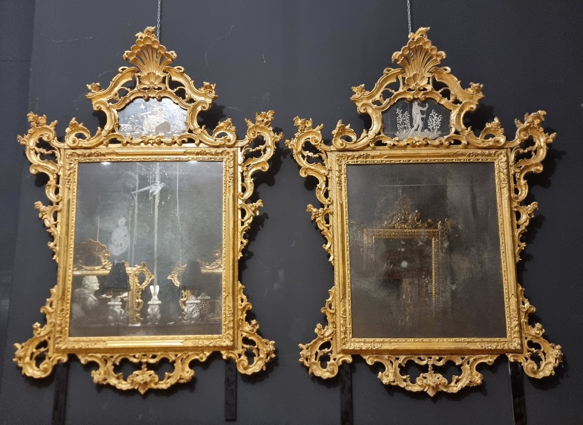 Paire de miroirs vénitiens de 1850 : élégance noble pour intérieurs prestigieux-photo-4