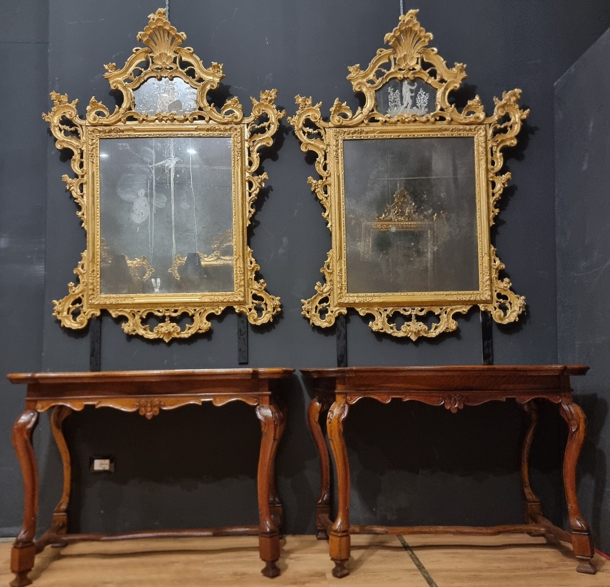 Paire de miroirs vénitiens de 1850 : élégance noble pour intérieurs prestigieux-photo-7