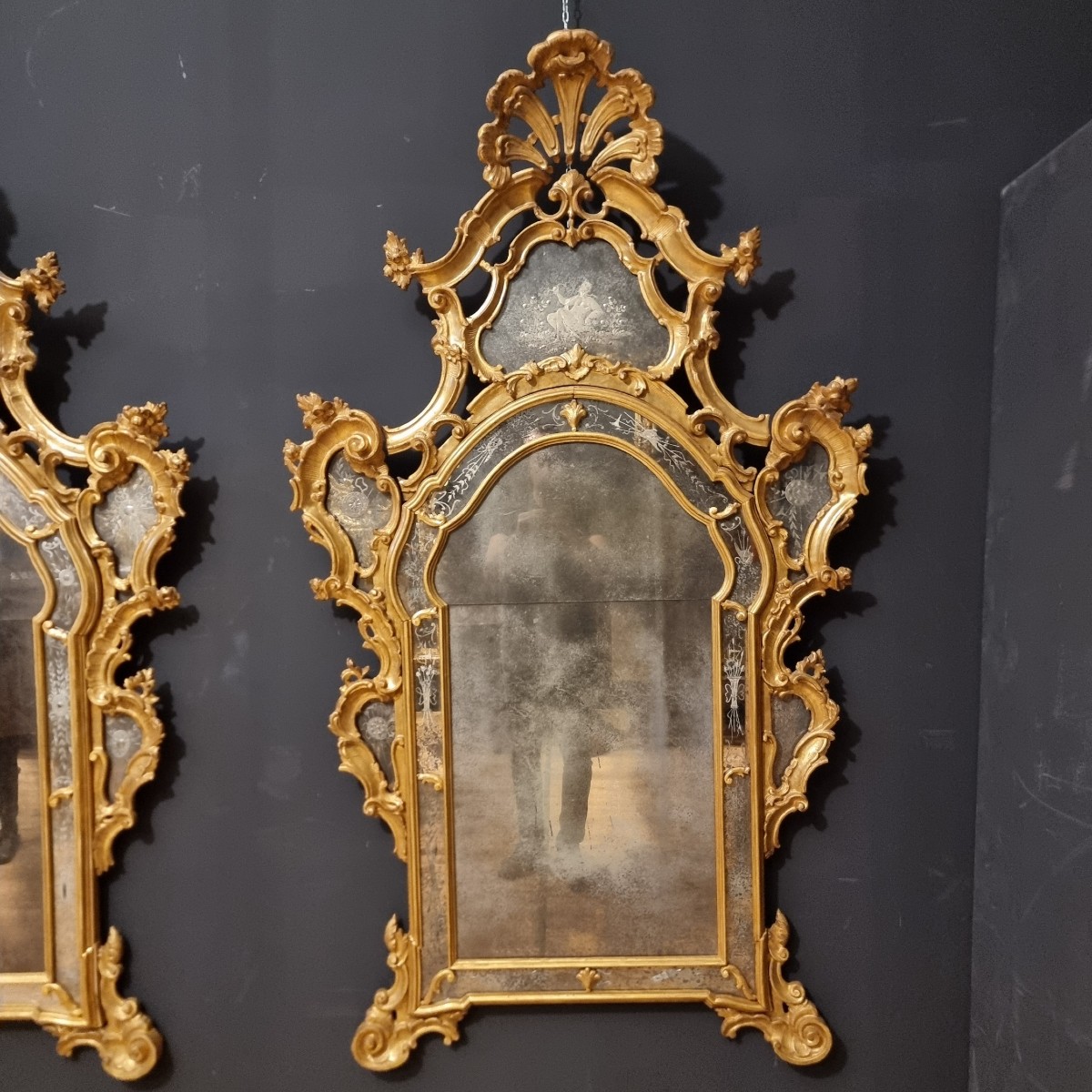 Paire de miroirs vénitiens de 1850 de grand taille-photo-2