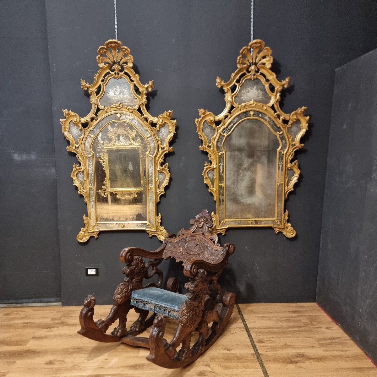 Paire de miroirs vénitiens de 1850 de grand taille-photo-3