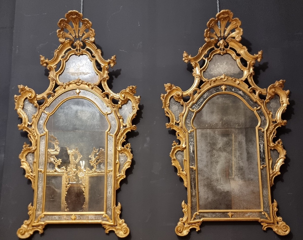 Paire de miroirs vénitiens de 1850 de grand taille-photo-3